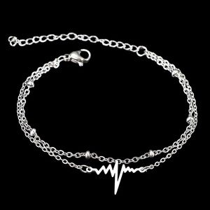 Silver Plated Stainless Steel Electrocardiogram Double Layer Adjustable Bracelet